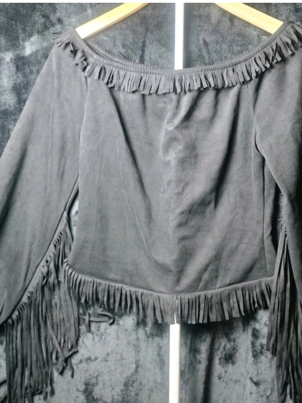 Black Fringe Trim Shirt Detail